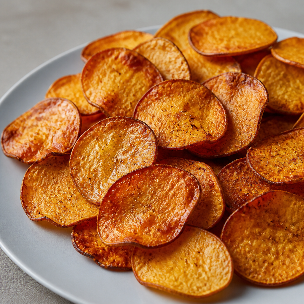 Chips de batata doradas y crocantes servidas en un plato