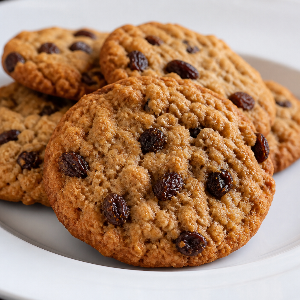 Galletitas caseras de avena y pasas doradas sobre una mesa