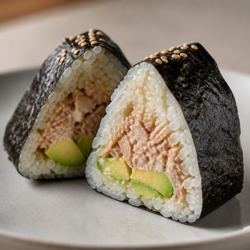 Onigiri de arroz con relleno de atún y palta