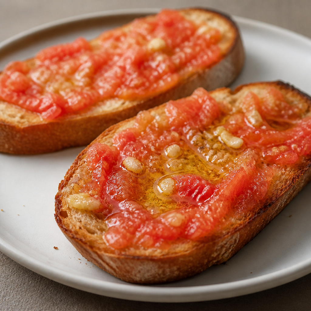 Tostadas catalanas con tomate rallado, ajo y aceite de oliva