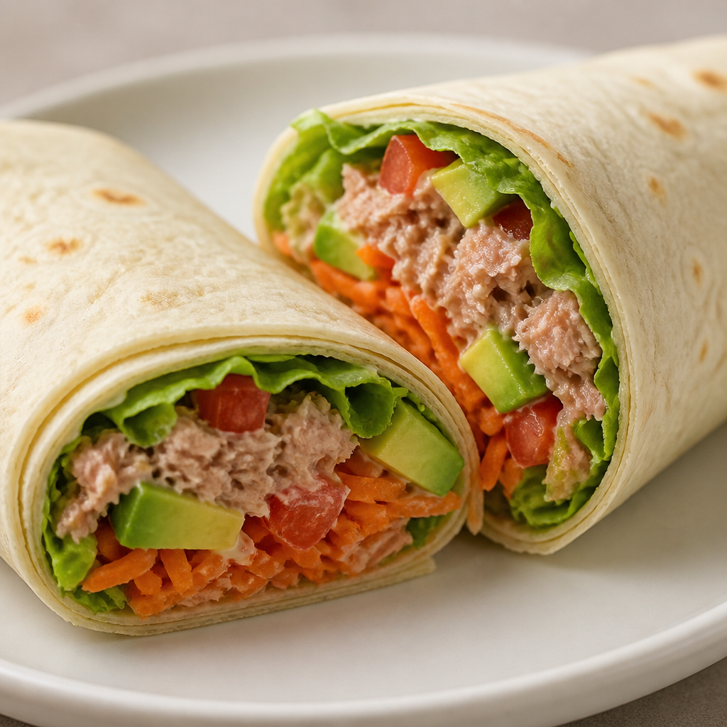 Wrap de atún con palta, tomate, zanahoria y lechuga