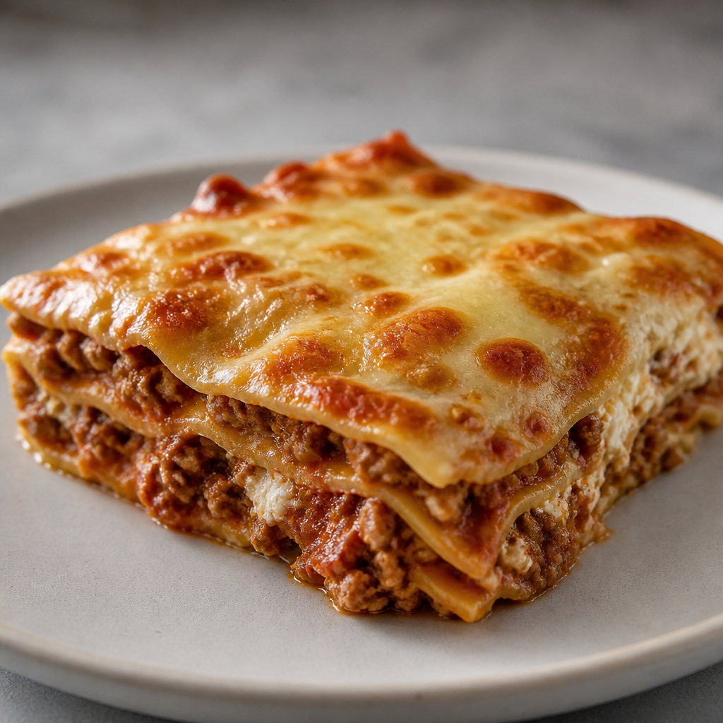 Lasagna de carne argentina con tuco, ricota y mozzarella gratinada