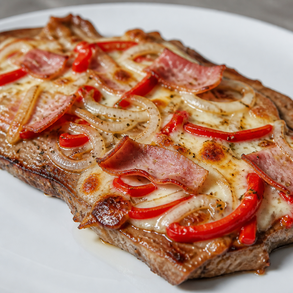 Matambre a la pizza con muzzarella gratinada, jamón y morrón